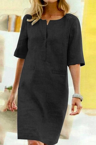 Kathy linen and cotton half-sleeve shift dress