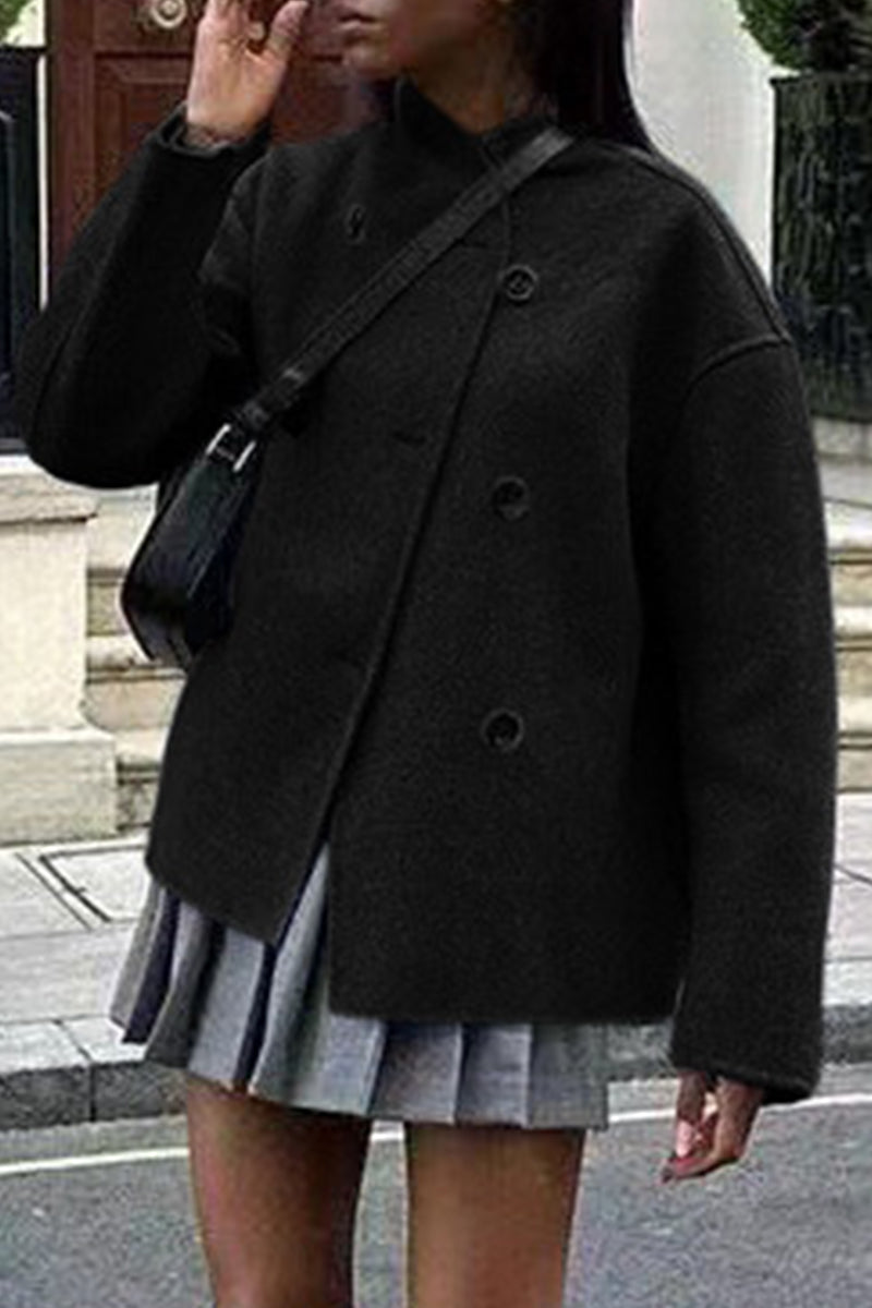 Elegant Women's Coat with Buttons and Modern High Collar