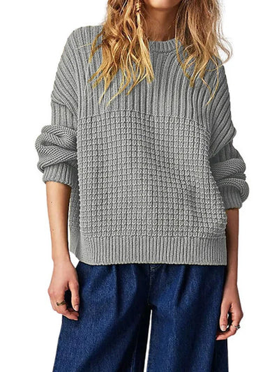 Casual Long Sleeve Solid Color Crew Neck Loose Fit Sweater