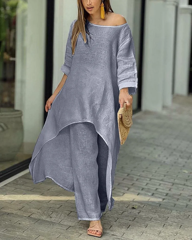 Linda - Solid Color Two-Piece Casual Suit