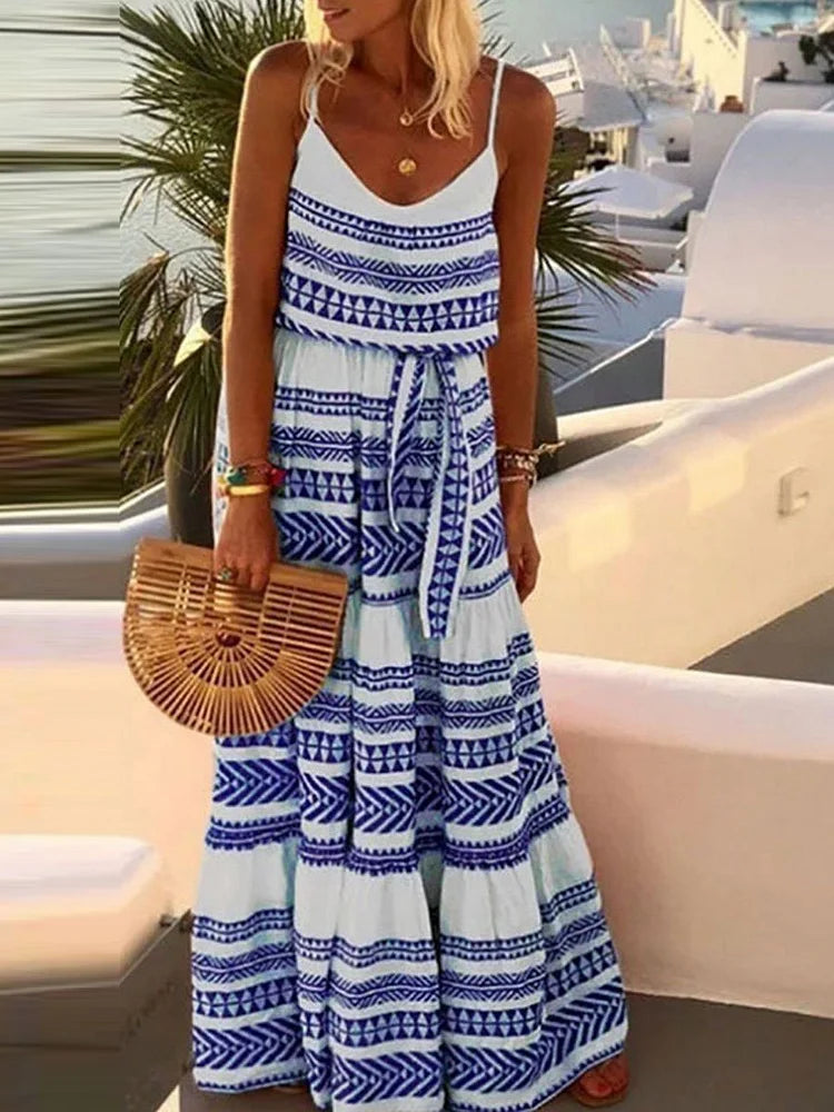 Maria - Bohemian V-neck printed beach slip dress
