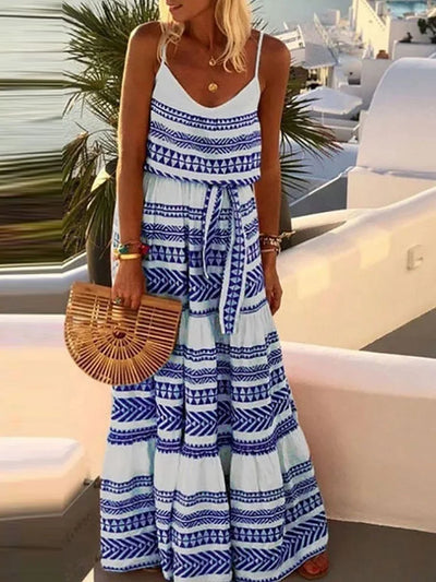 Maria - Bohemian V-neck printed beach slip dress