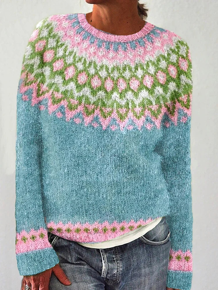 Yamiley - Warm sweater with geometric print and lace