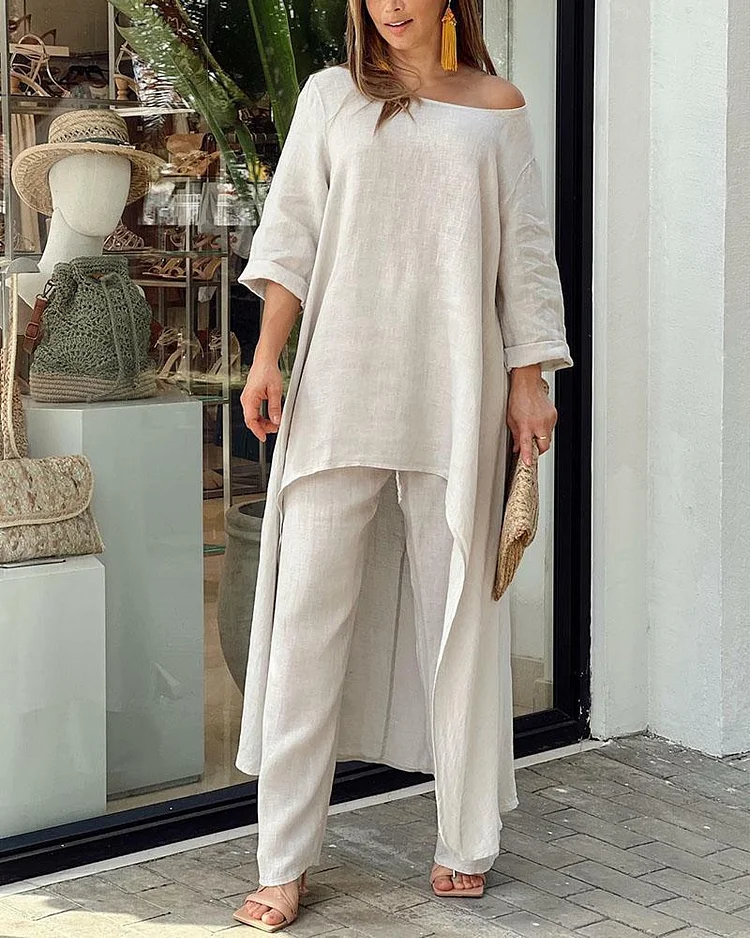 Linda - Solid Color Two-Piece Casual Suit