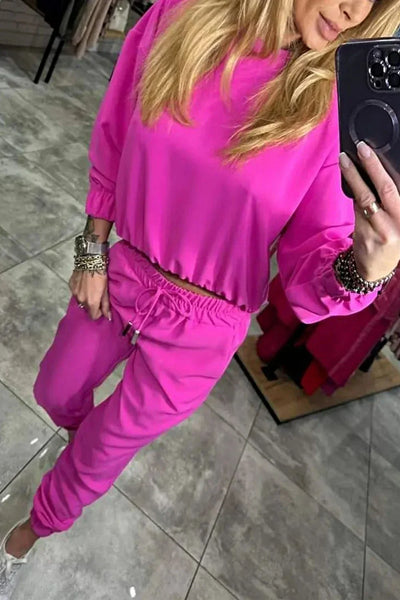 Women's Two-Piece Set - Solid Color Shirt and Pants