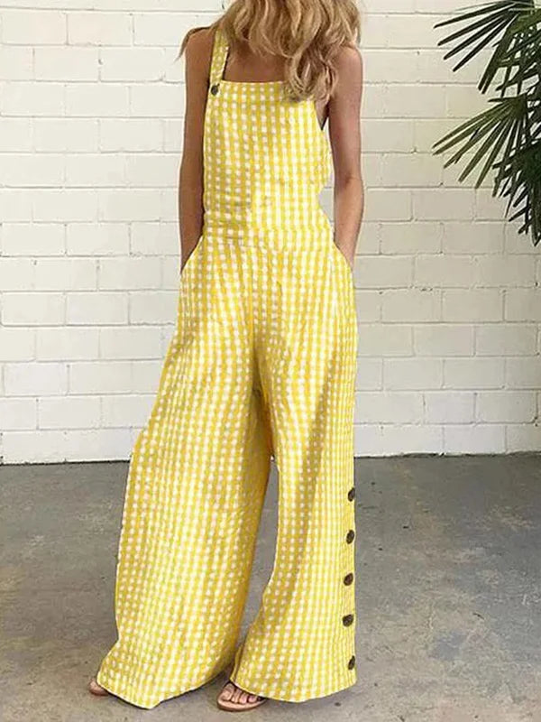 Victoria - Checked jumpsuit with buttons and pockets