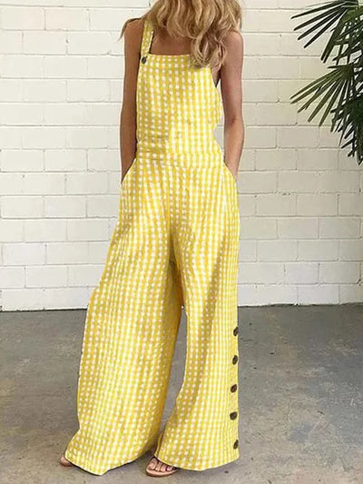 Victoria - Checked jumpsuit with buttons and pockets