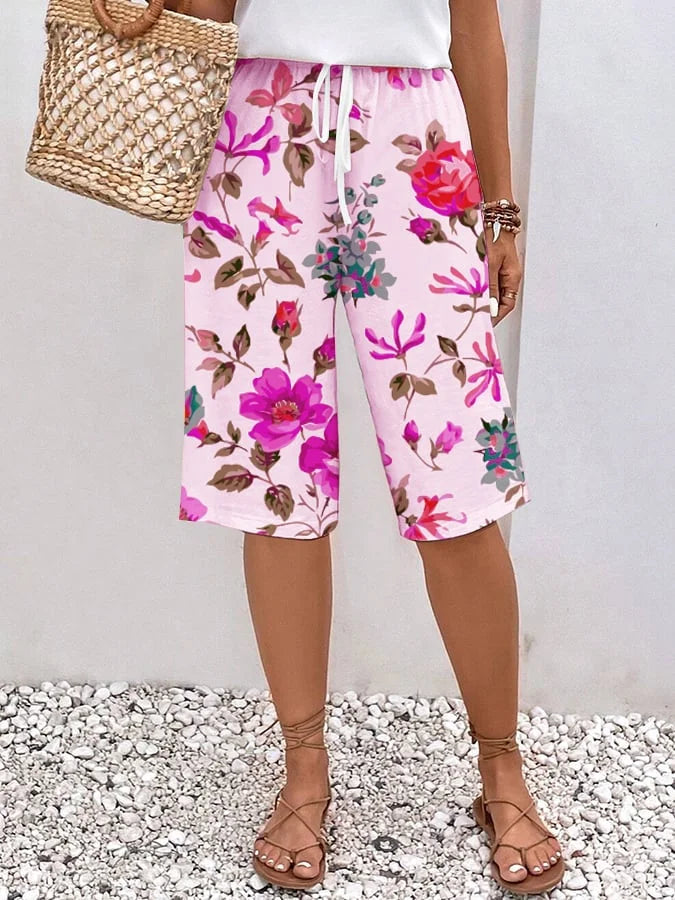 Emma - Women's relaxed, loose-fitting trousers with drawstrings in a floral and botanical print