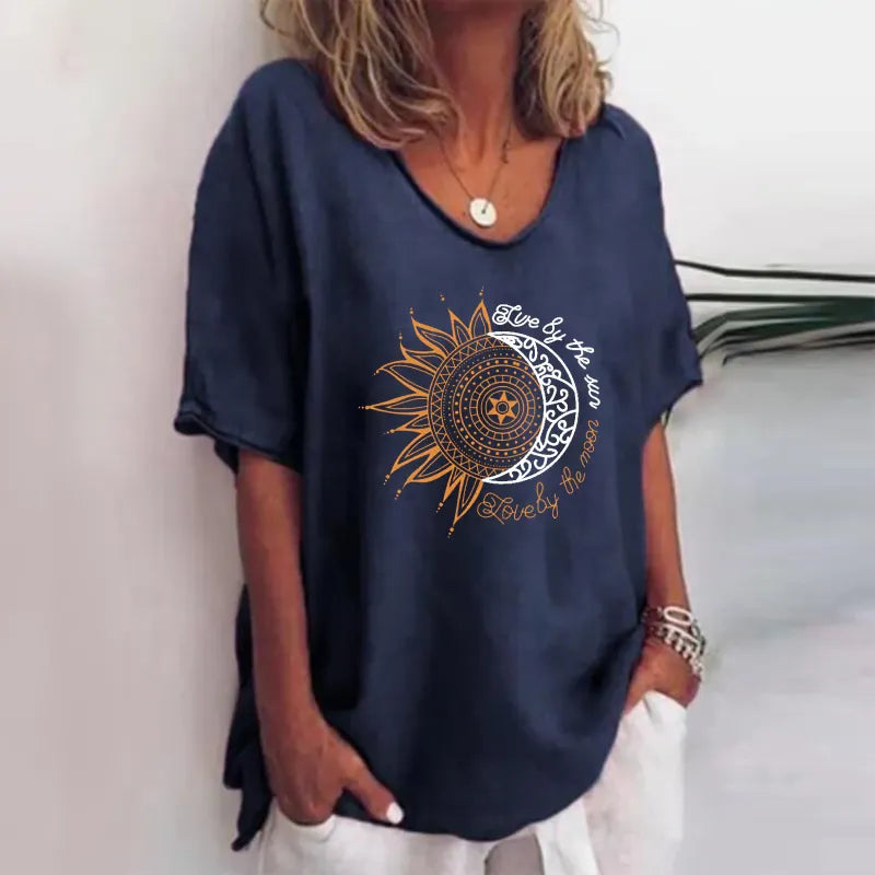 Alba - Green Floral Print Crew Neck Half Sleeve T-Shirt