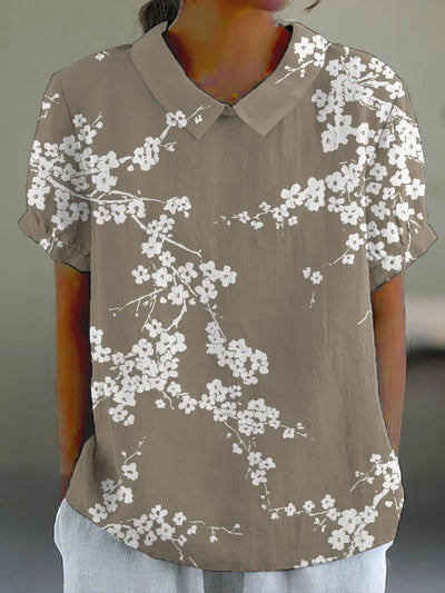 Liva - Casual Shirt with Japanese Cherry Blossom Print