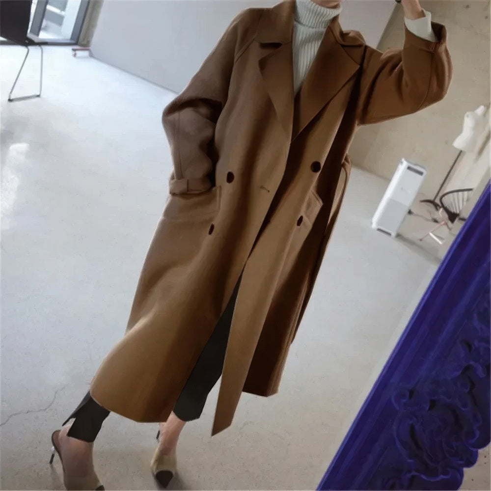 Women's Long Button Coat - Elegant and Modern for Winter