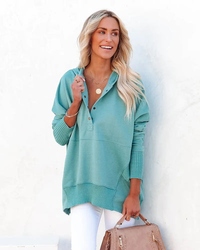 Brenda - Casual Solid Color V-Neck Batwing Sleeve Sweatshirt