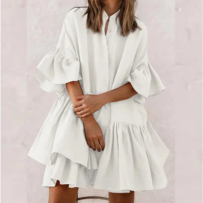 Erola - Casual monochrome dresses with V-neckline and pastel skirt