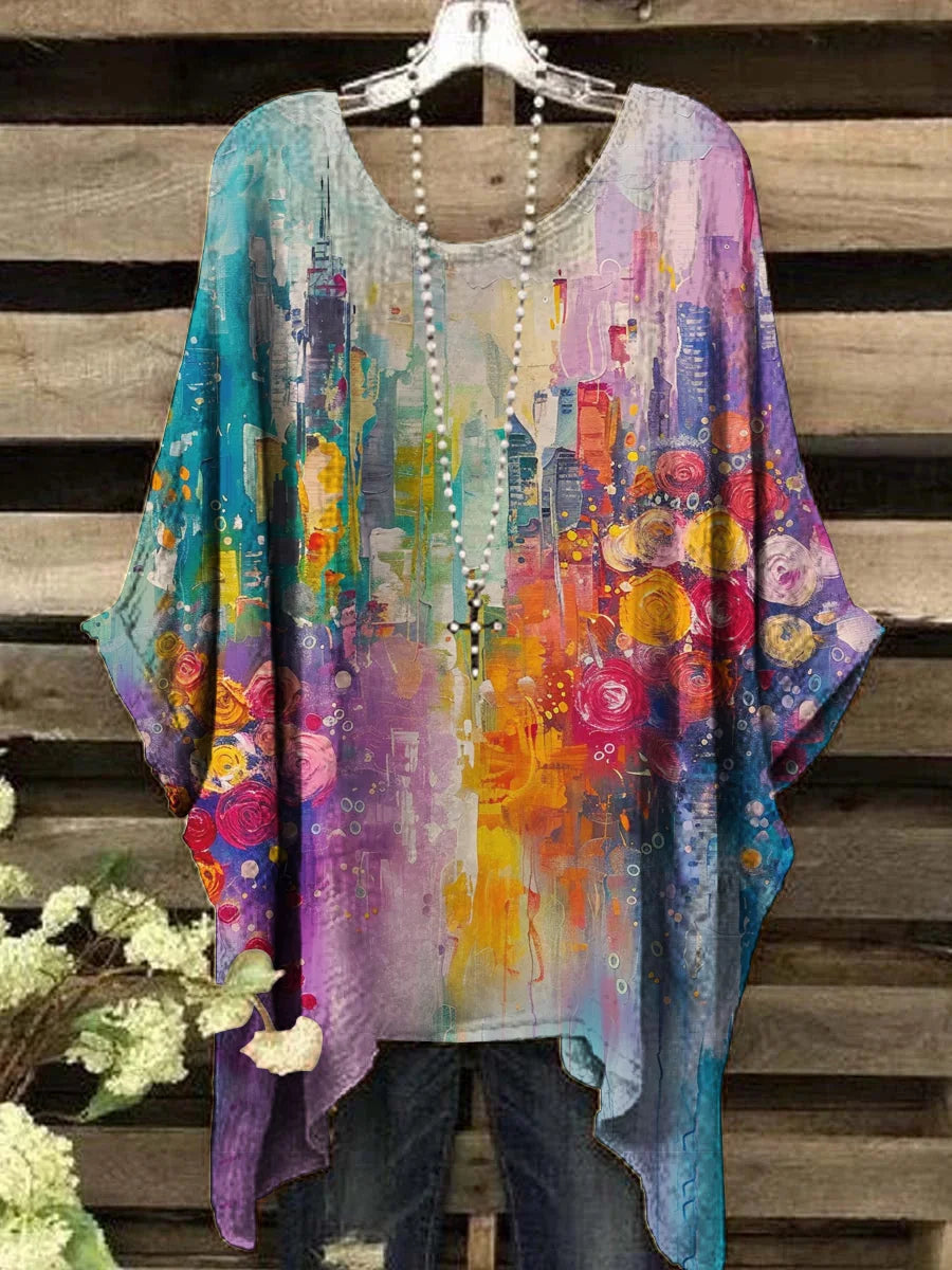 Maria - Vintage-Style Geometric Print Crew Neck Top