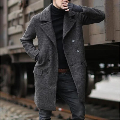 Long men's coat - Navy blue winter men's jacket