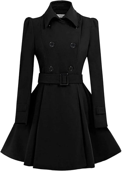 Elegant double-breasted coat with buttons and belt