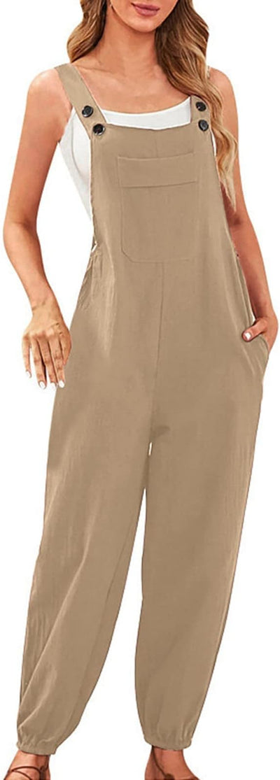 Women's long jumpsuit with adjustable straps and versatile design