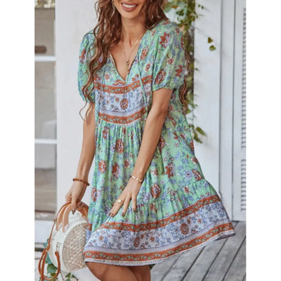 Andrea - Short-sleeved printed mini dress