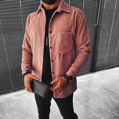 Men's Casual Loose Fit Jacket with Lapel and Single Button Closure