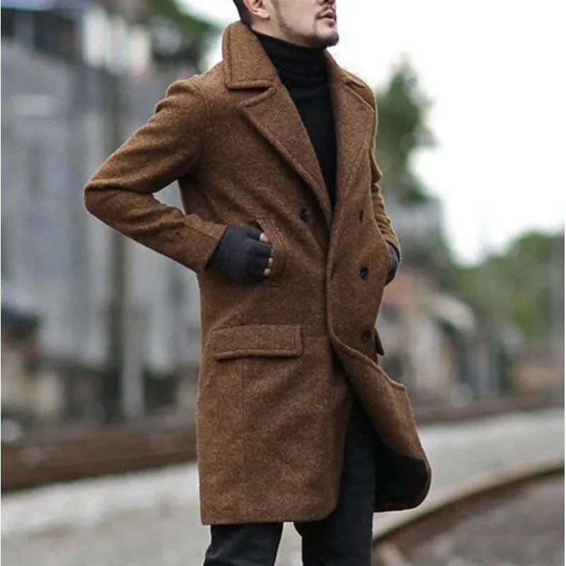 Long men's coat - Navy blue winter men's jacket