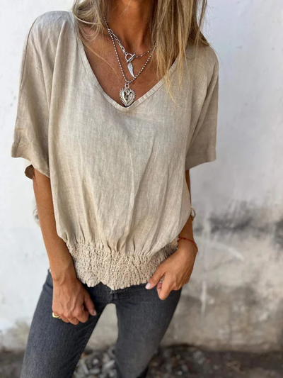 Gina - Ccio Women's Cotton and Linen V-Neck Top