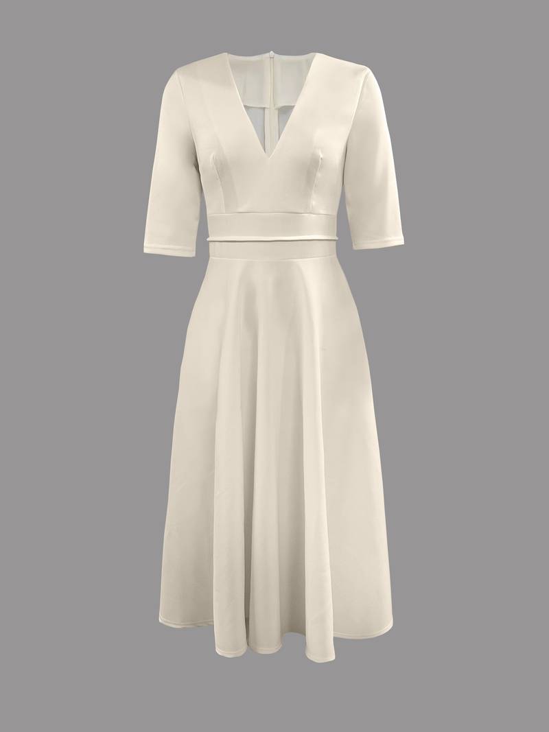 Elegant midi party dress with medium sleeves and flared cut