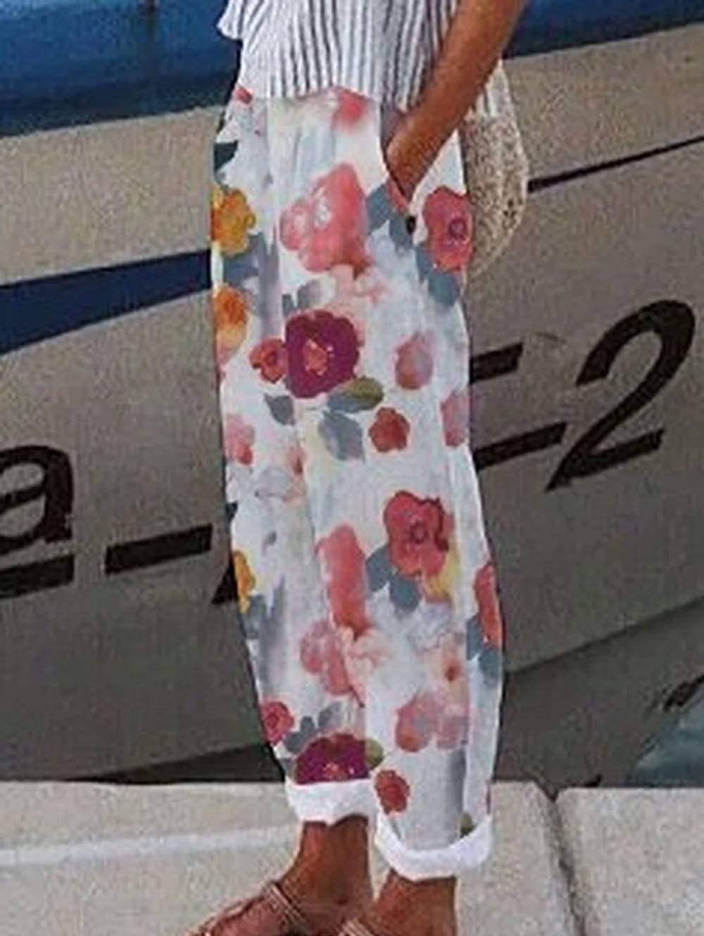 Alba - Plus Size Floral Casual Loose Casual Pants
