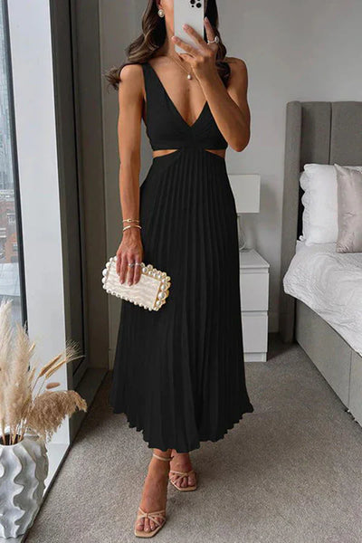 Xenia - Pleated summer midi dress with a cinched waist