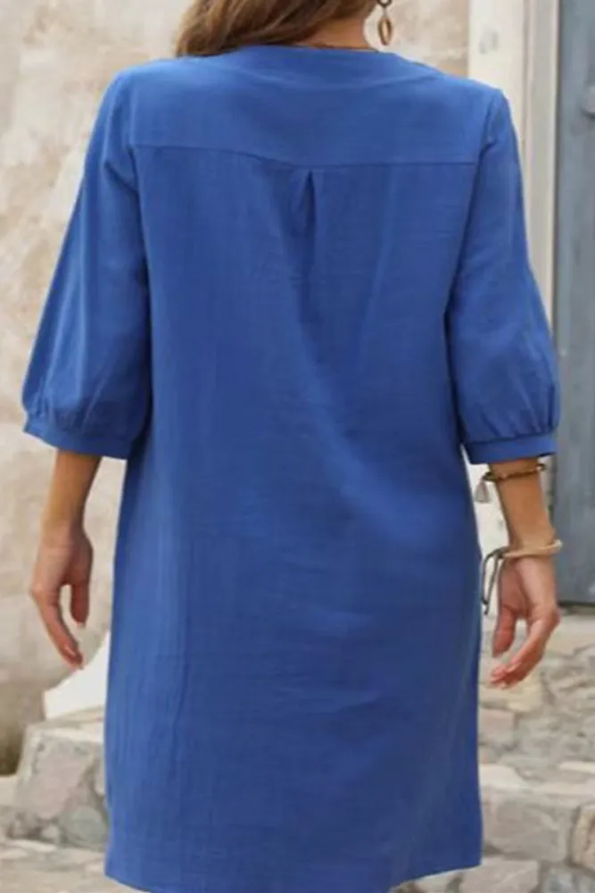 Indira - Casual and Simple Dresses with Fixed Pocket Buckle and A-Line O-Neckline