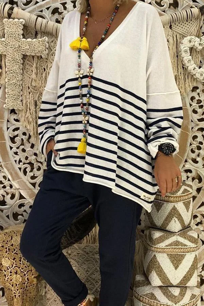 Berta - Casual Striped Long Sleeve T-Shirts