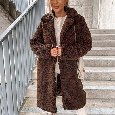 Women's Long-Sleeved Jacket with Lapel and Fur Lining, Ideal for Winter – Soft Coat