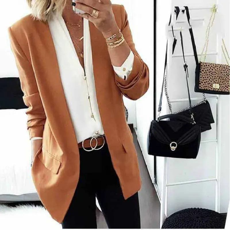 Comfortable street jacket with turn-down collar and solid color design