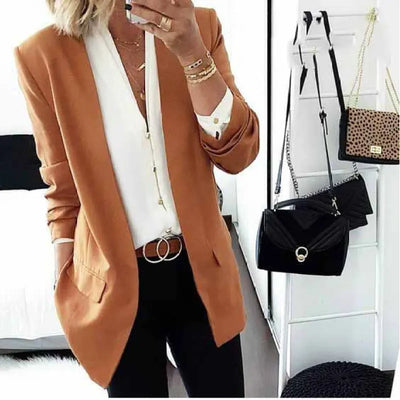 Comfortable street jacket with turn-down collar and solid color design