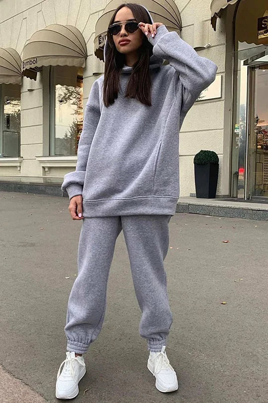Hooded Sweatshirt and Elastic Waist Pants Set with Pockets