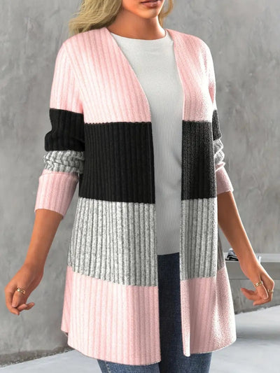 Long Sleeve Color Block Open Cardigan