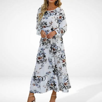 Loose long dress with floral print and long sleeves
