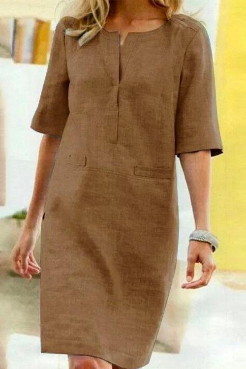 Kathy linen and cotton half-sleeve shift dress