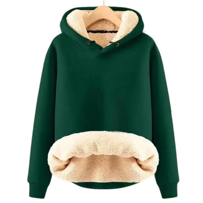 Warm women's coat with deep hood and long sleeves, ideal for cold days