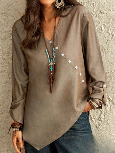 Esther Long Sleeve V-Neck Button Down Blouse