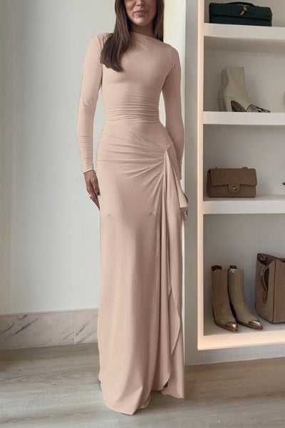 Elegant evening dress with long sleeves and draped