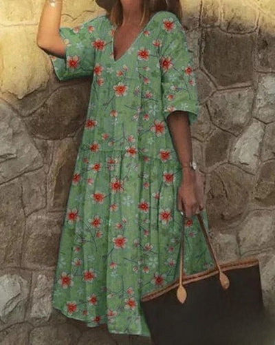 Delia Floral Tunic Dress - V-Neckline