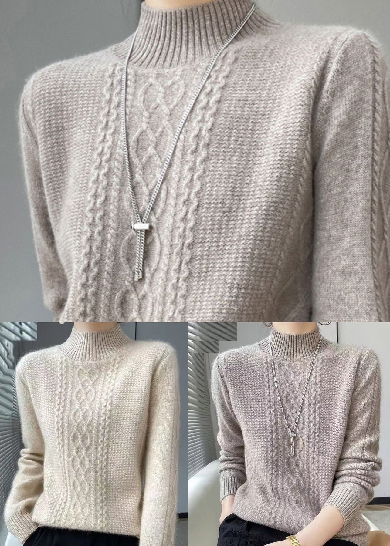 Warm patchwork turtleneck sweater for autumn