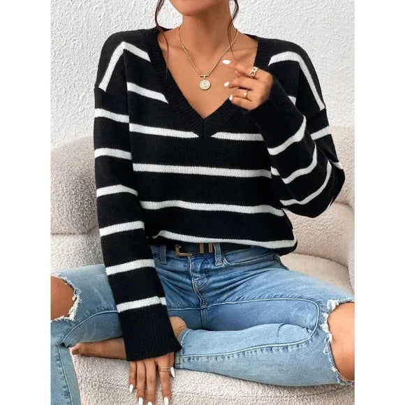 Minimalist striped V-neck sweater