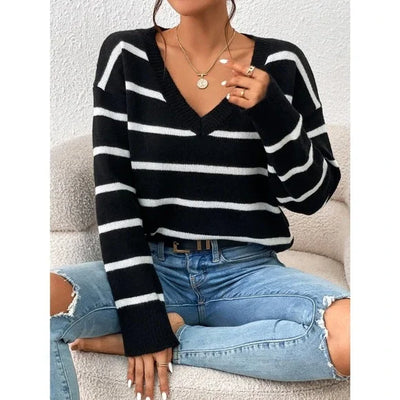 Minimalist striped V-neck sweater