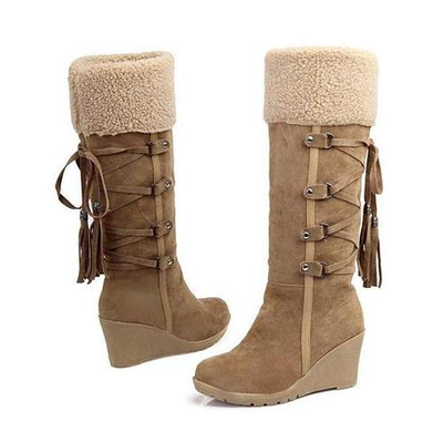 Warm Wedge Heel Tall Snow Boots for Cold Days