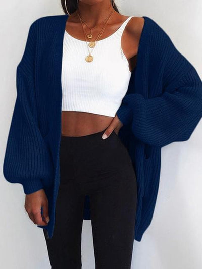 Plain knit long-sleeved cardigan for cozy evenings