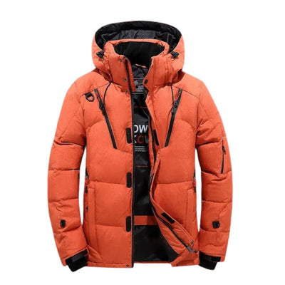 Warm winter windbreaker with hood and pockets