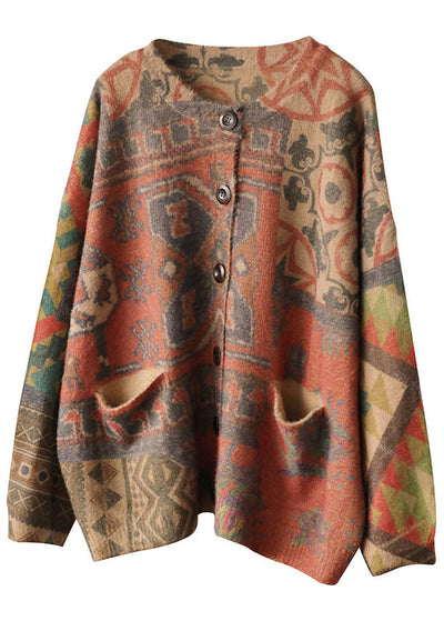 Loose Khaki Button-Down Cardigan with Pockets for Fall