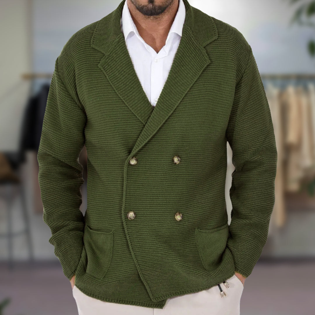 Men's Elegant Cardigan with Double Breasted Buttons and Lapel