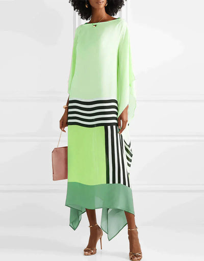 Modern batwing midi dress with elegant geometric print